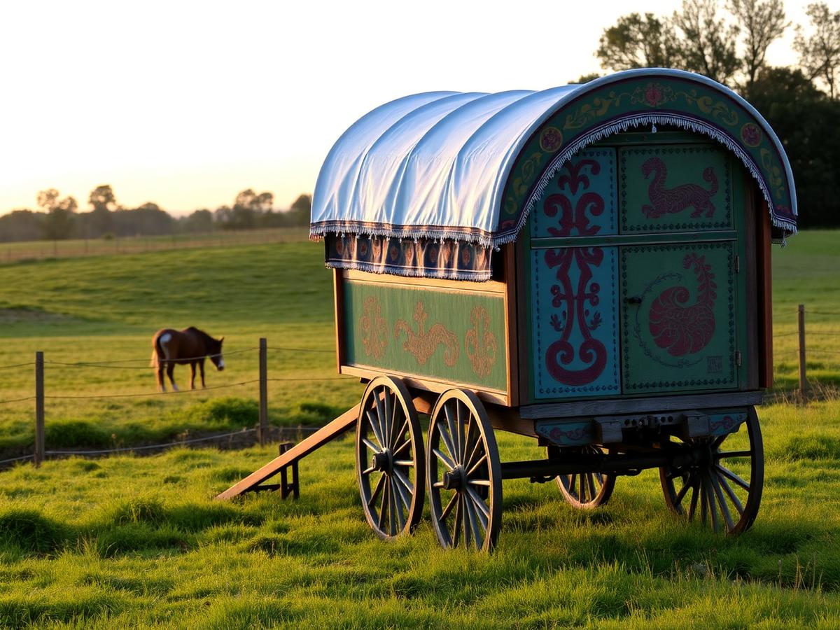 Traditional gypsy caravan beside the horse paddock